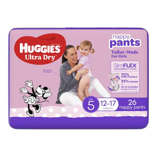 Huggies Ultra Dry Nappy Pants Girls Size 5 (12-17kg) 26 pack