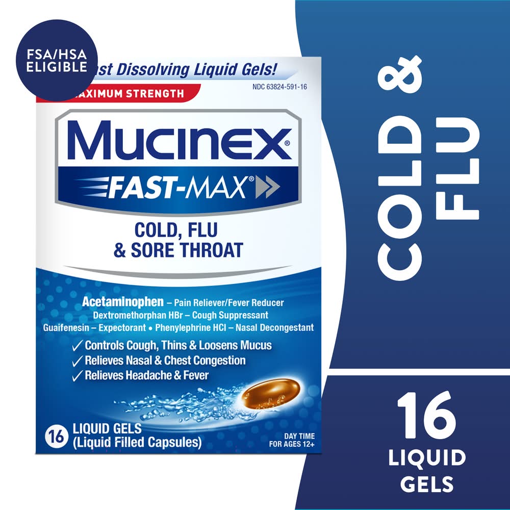Mucinex Fast-Max Cold Flu & Sore Throat Liquid Gels 12+ Years (16 ct)
