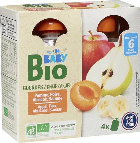 Carrefour Baby - Desserts bébé bio aux fruits dès 6 mois (4 pièces)