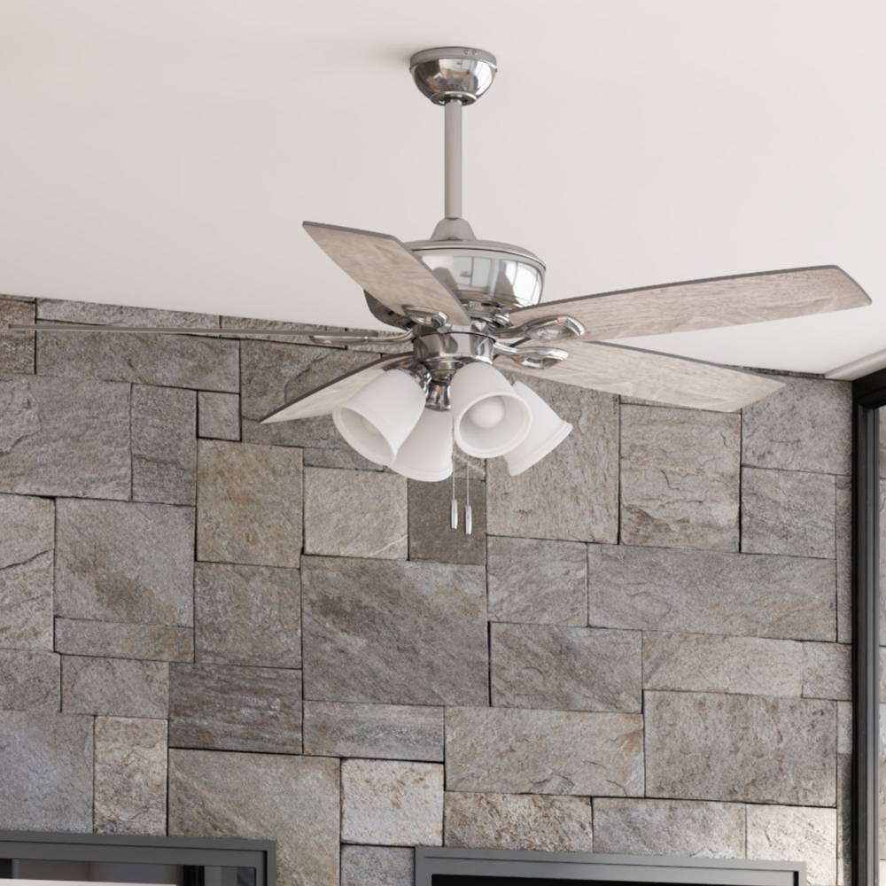 Harbor Breeze Notus 52-in Brushed Nickel with Driftwood/Sienna Blades LED Indoor Ceiling Fan with Light (5-Blade) | 41947