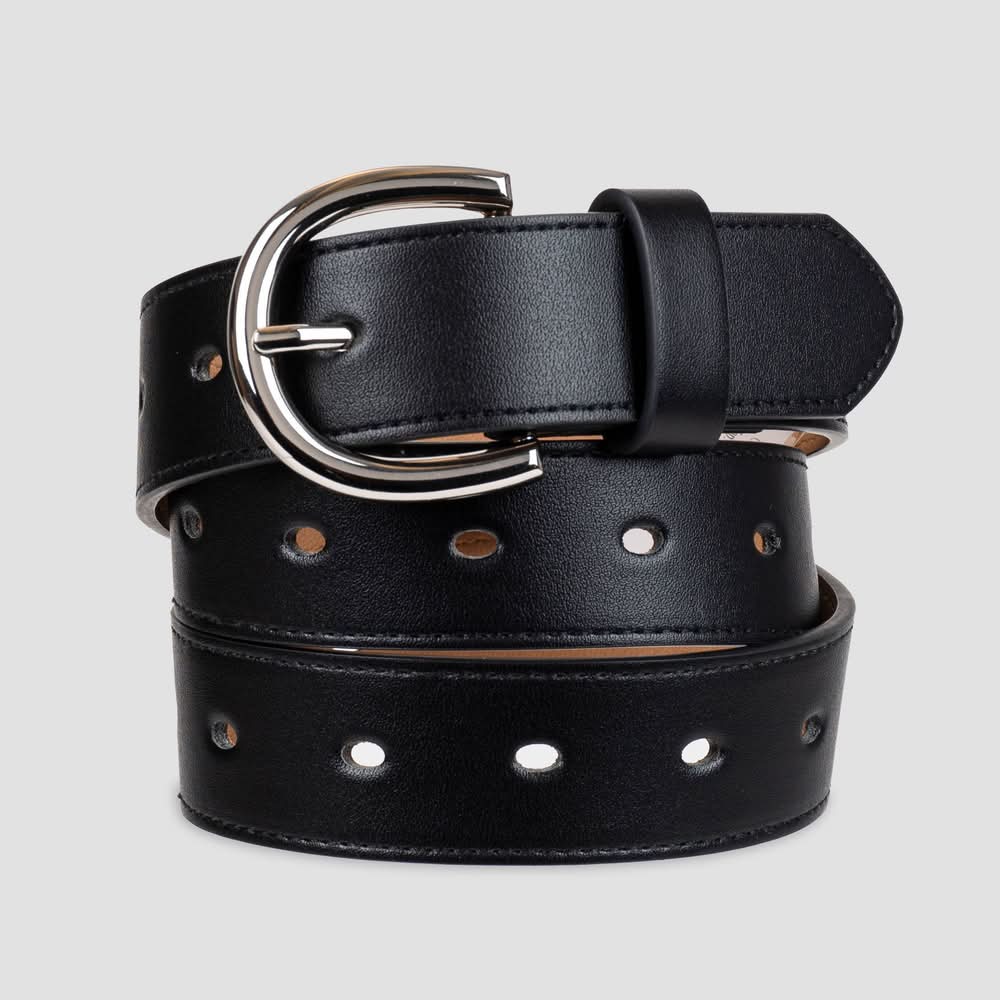 A New Day Adjustable Strap Buckle Closure Solid Pattern Laser Cut Belt, Women, S, Black
