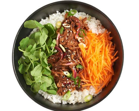 spicy beef brisket and red onion donburi