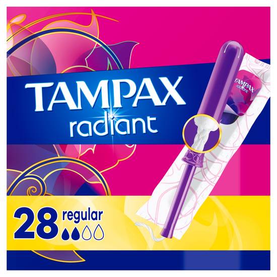 Tampax Radiant Tampons Regular Absorbency, Unscented, 28 Count
