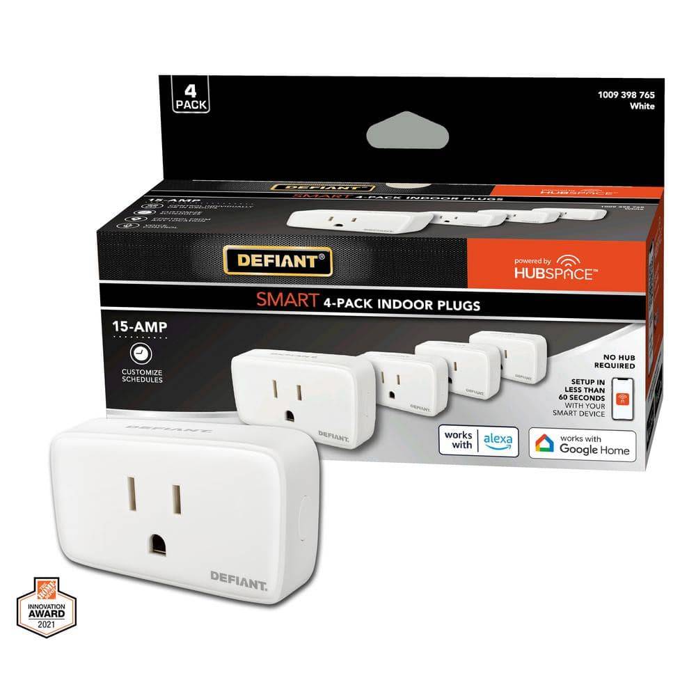 Defiant Hubspace 15-amp Smart 120-volt Indoor Plugs, White (4 ct)