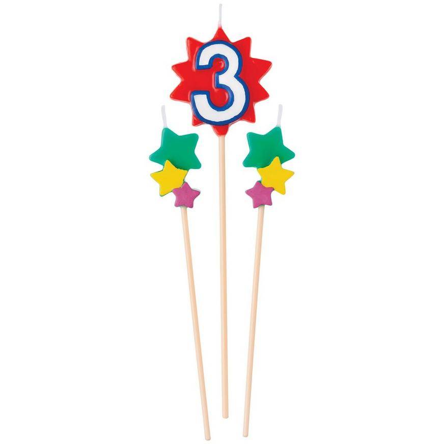 Birthday Star Number (3) Candle Pick Set, 3pc