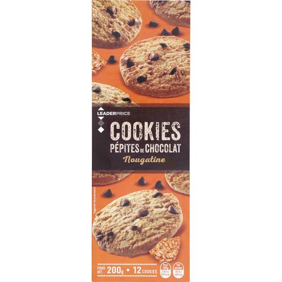 Biscuits Cookies nougat pépites chocolat Leader price 200g