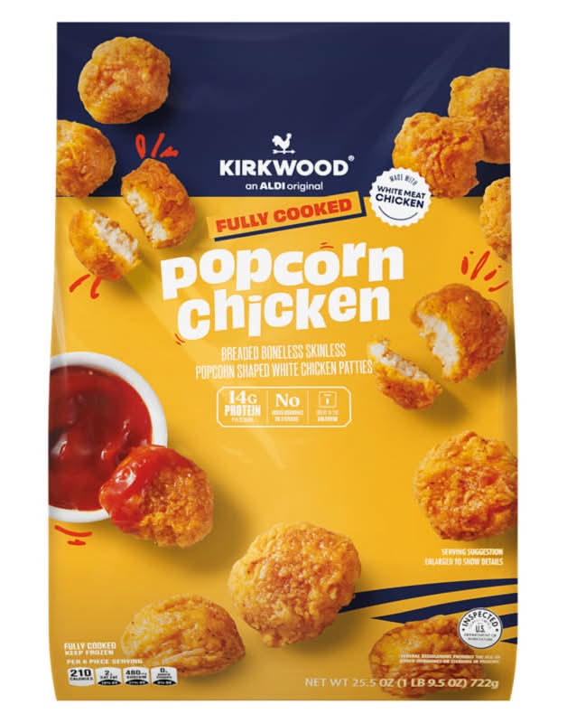 Kirkwood Fully Cooked Breaded Shaped White Chicken Popcorn Patties (25.5 oz)