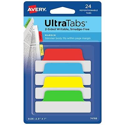 Avery Ultra Repositionable Margin Tabs, Multicolor (24 ct)