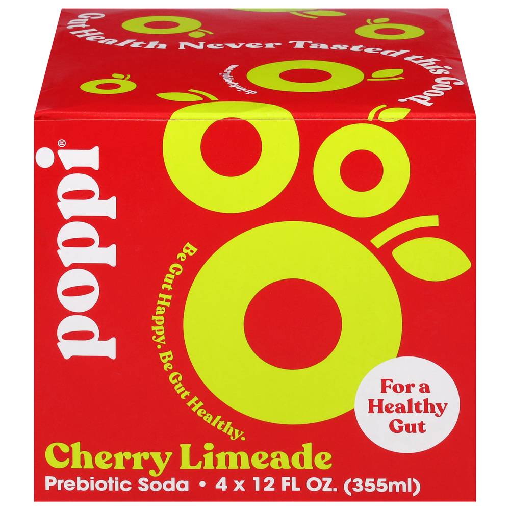 poppi Prebiotic Soda, Cherry Limeade (4 x 12 fl oz)