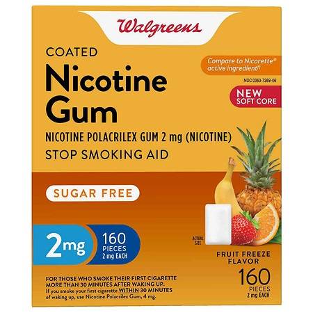 Walgreens Coated Nicotine Gum 2mg Stop Smoking Aid (fruit freeze)