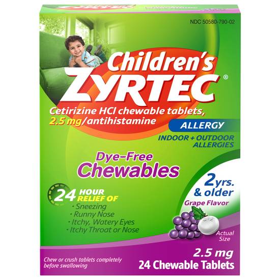 Zyrtec Childrens 24 Hour Allergy Grape Chewable 2.5 mg Tablets