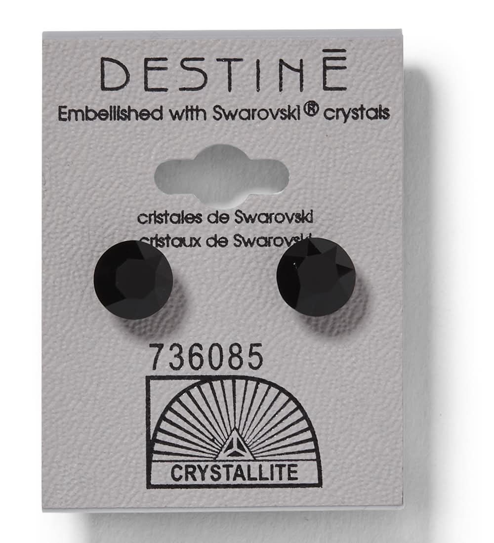 Crystallite Destine Diamond Cut Earrings, Women, 8 mm, Jet (2 ct)