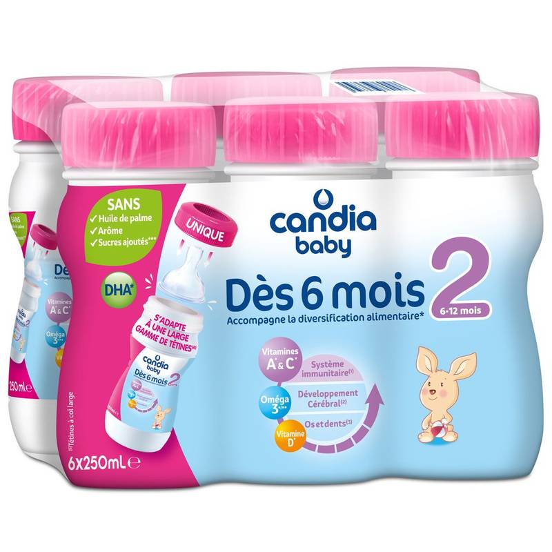 Candia Baby - Lait bébé liquide dés 6 à 12 mois et 2ème âge (6 x 250ml)