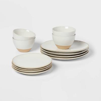 12pc Stoneware Wethersfield Artisan Dinnerware Set White - Threshold�™