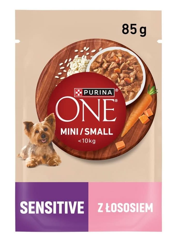 Purina One Mini/Small Sensitive Karma dla psów z łososiem ryżem i marchewką w sosie 85 g