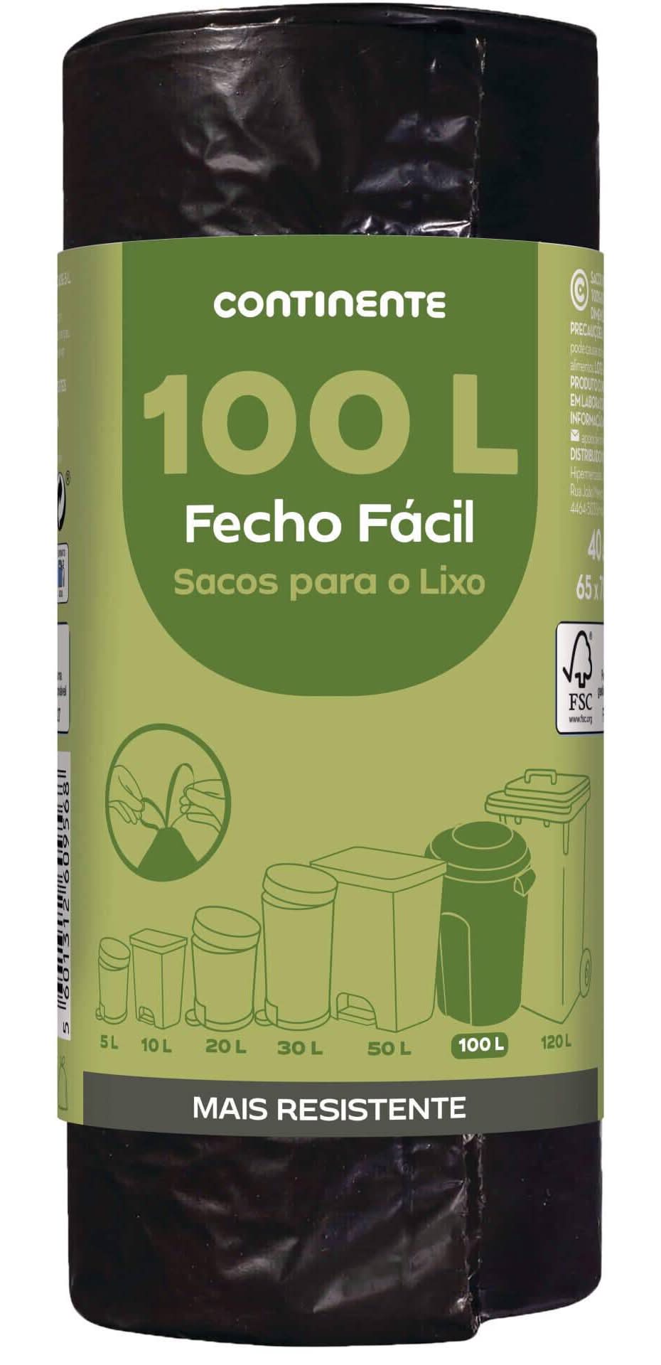 Sacos Lixo Fecho Fácil 100 lt Continente (emb. 10 un)