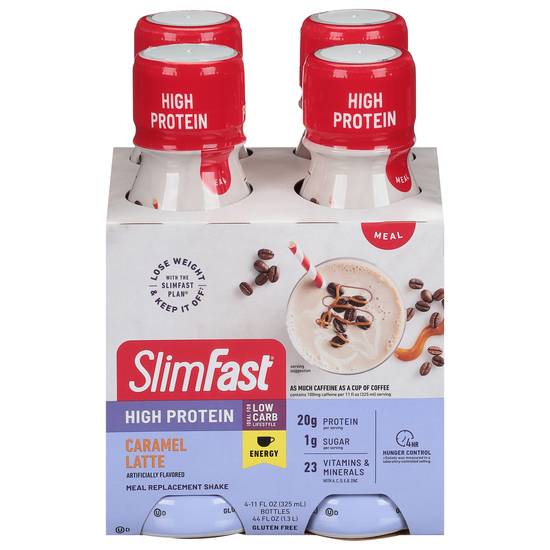 Slimfast Advanced Energy Caramel Latte Meal Replacement Shake (4 ct, 11 fl oz)