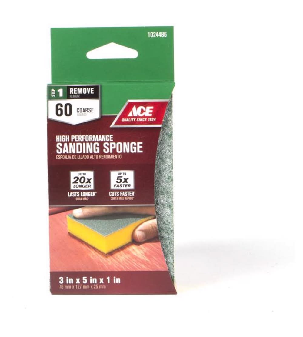 ACE 5 In. L X 3 In. W X 1 In. 60 Grit Coarse 2-Sided Sanding Sponge