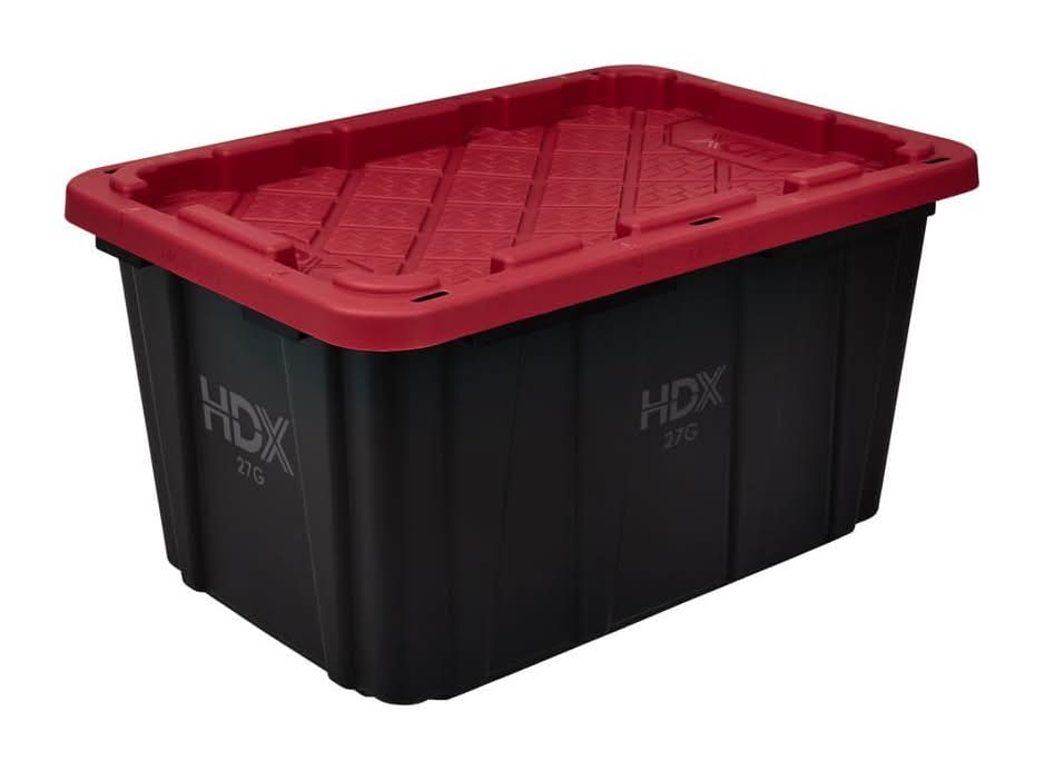 Hdx 27 Gal. Tough Storage Tote In Black And Red