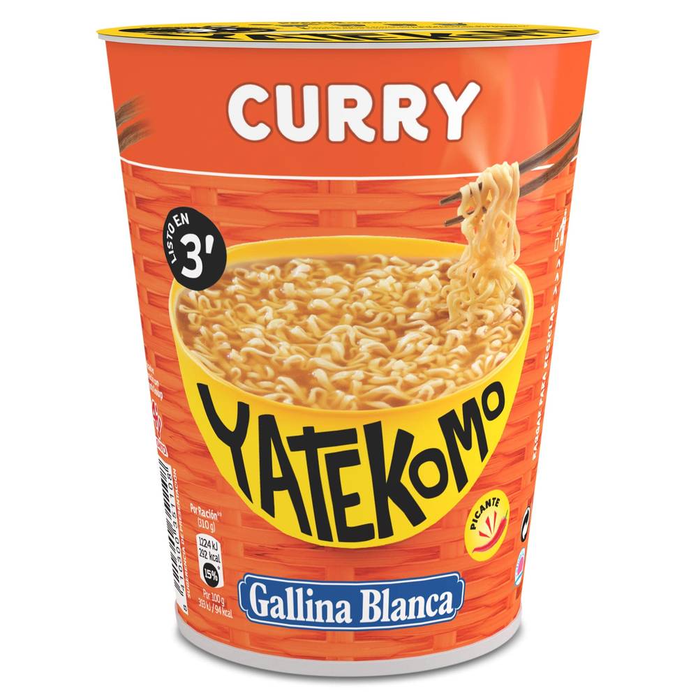 Fideos Orientales Curry Gallina Blanca Yatekomo Vaso 61 G