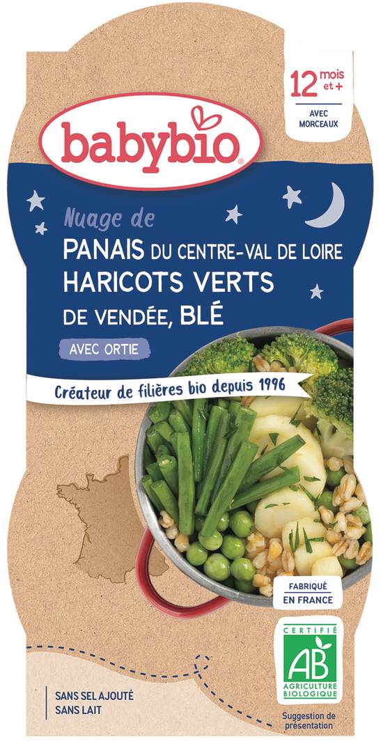 Babybio - Nuage de panais du centre val de Loire haricots verts de vendée blé bio dès 12 mois (2 pièces)