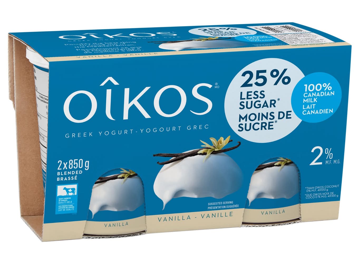 Oikos 2% Grk Vnl 25% Less Sugar 4/2X850G T10H3 Sl21 / Danone Oikos 2% Vanilla Greek Yogurt, 2 × 850 G