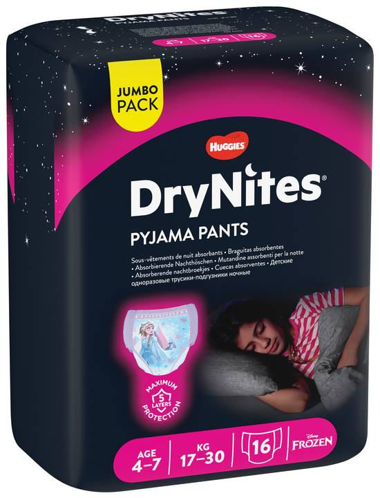 Huggies - Drynites sous vêtements de nuit filles 17 à 30 kg 4 à 7 ans (16 pièces)
