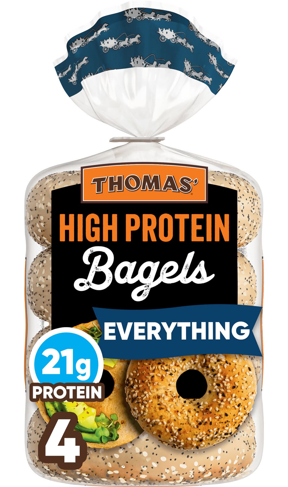 Thomas High Protein Bagel, Everything (15.5 oz, 4 ct)