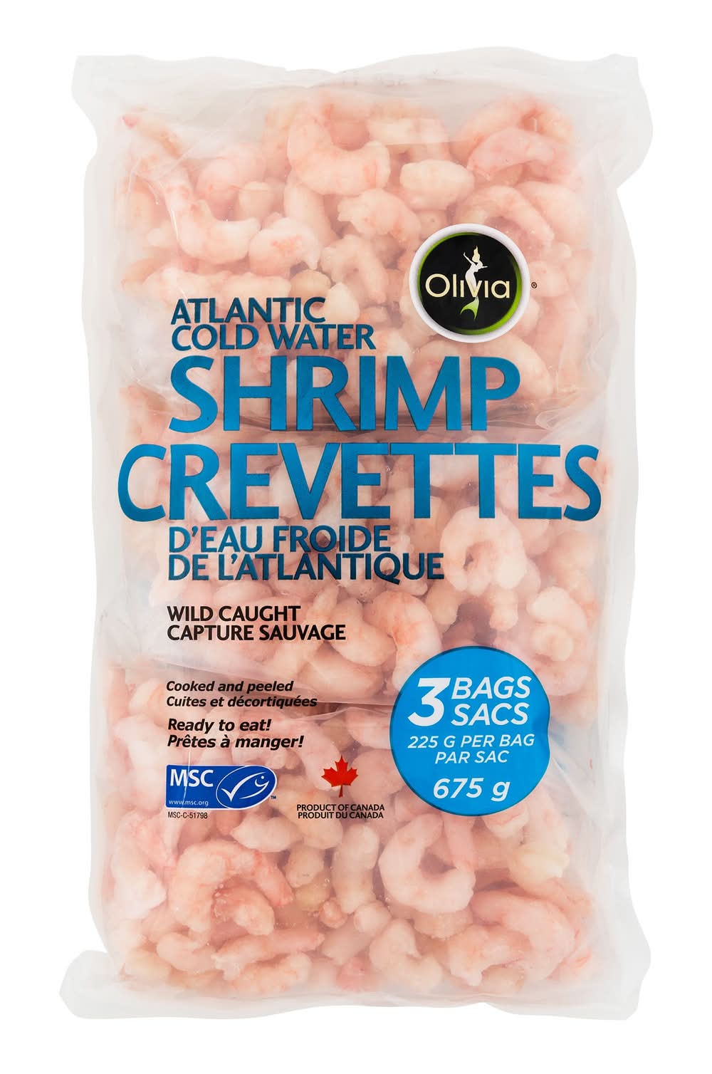 Olivia – Crevettes D’Eau Froide Surgelées, 3 X 225 G / Olivia Frozen Cold Water Shrimp, 3 X 225 G