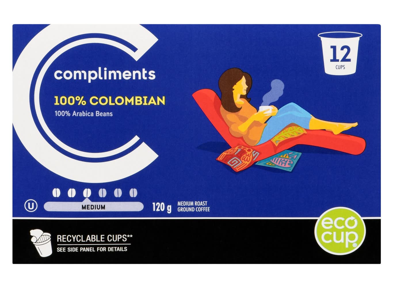 Compliments dosettes de café 100% colombien torréfaction moyenne - 100% colombian medium roast coffee pods (120 g) (12 unités)