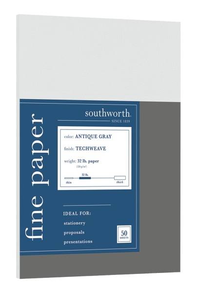 Southworth Techweave Business Multi-Use Print & Copy Paper, Letter Size (8 1/2" x 11"), antique gray