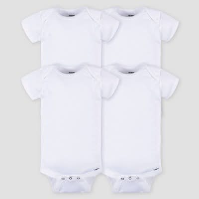 Gerber Baby Short Sleeve Onesies, Newborn, White (4 ct)