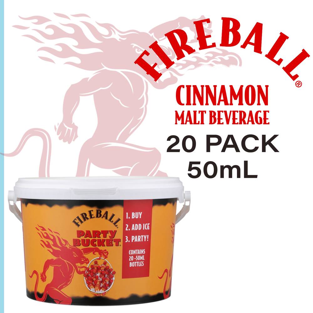 Fireball Malt 33 Proof Whiskey Party Bucket, Cinnamon (20 x 50 ml)