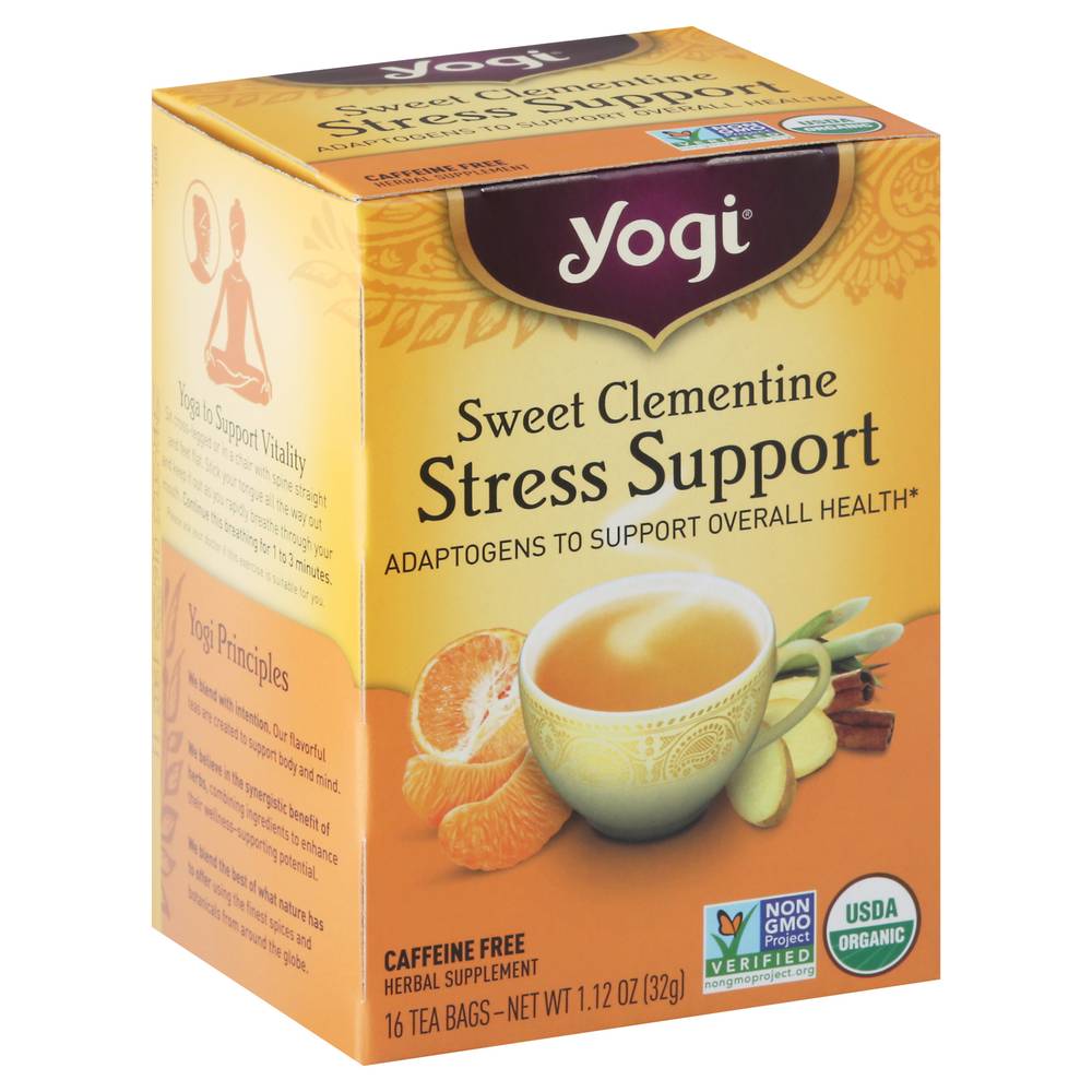 Yogi Organic Sweet Clementine Stress Support Caffeine Free Tea (1.12 oz, 16 ct)