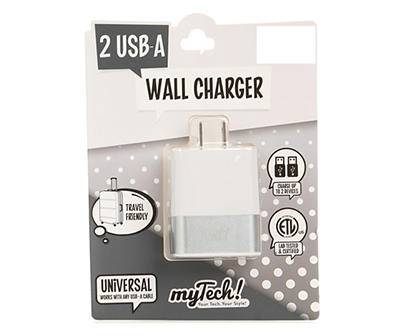 White Metallic Dual Port USB Wall Charger
