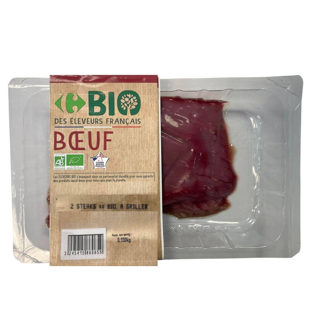 Carrefour Bio - Viande bovine steaks à griller (2 pièces)