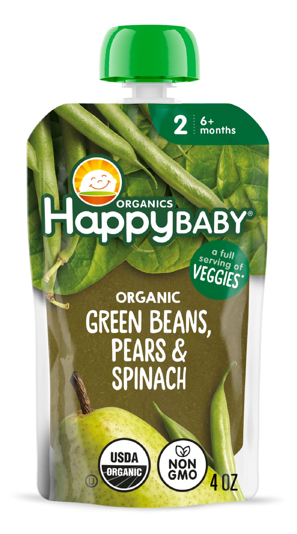 Happy Baby Green Beans Spinach & Pears Blend 6+ Months (4 oz)