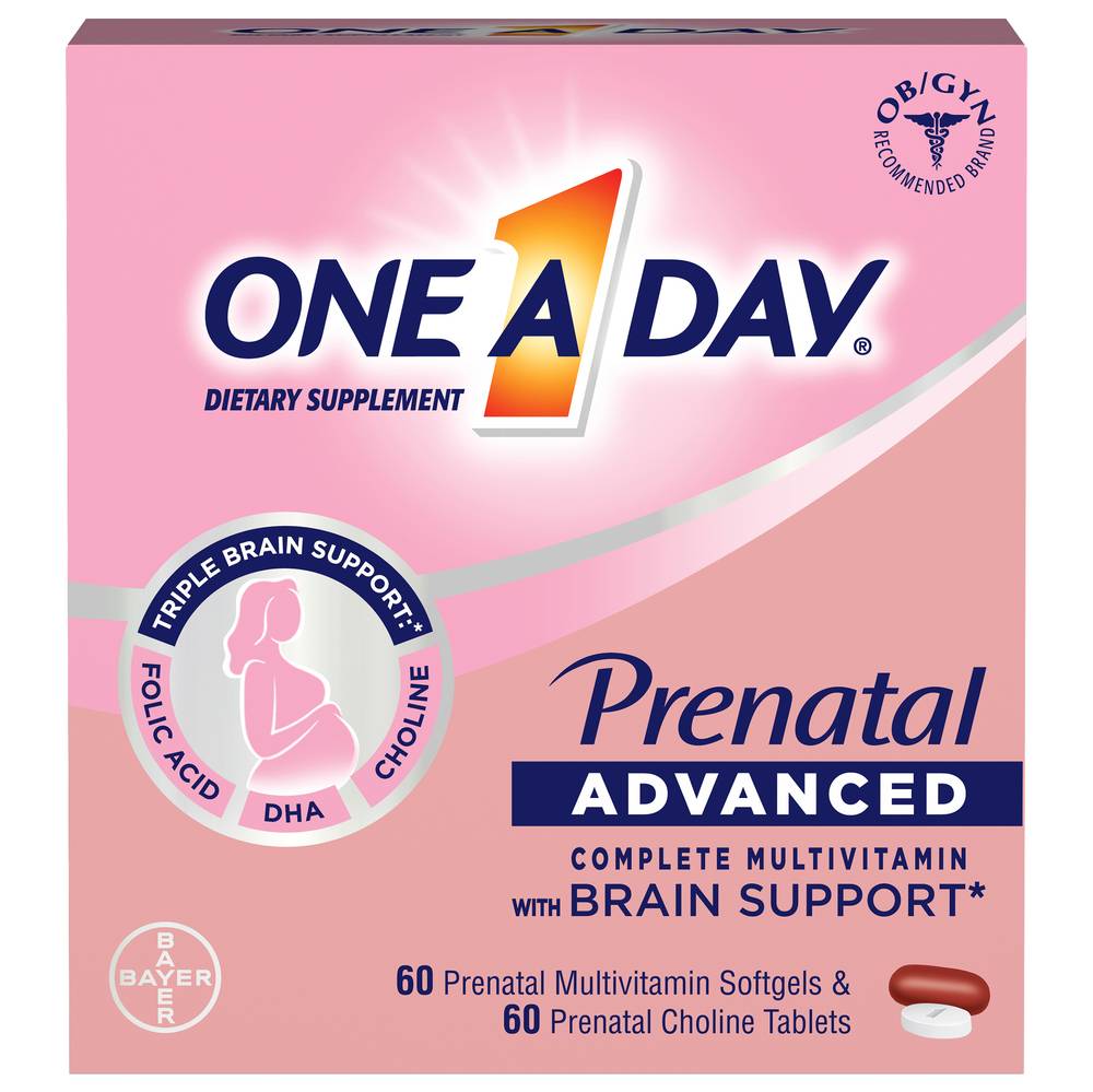 One A Day Prenatal Advanced Complete Multivitamin Softgel & Choline Tablets (120 ct)