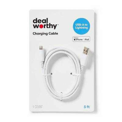 Dealworthy Lightning To Usb-A Charging Cable, 5 Ft, White