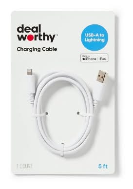 Dealworthy Lightning To Usb-A Charging Cable, 5 Ft, White