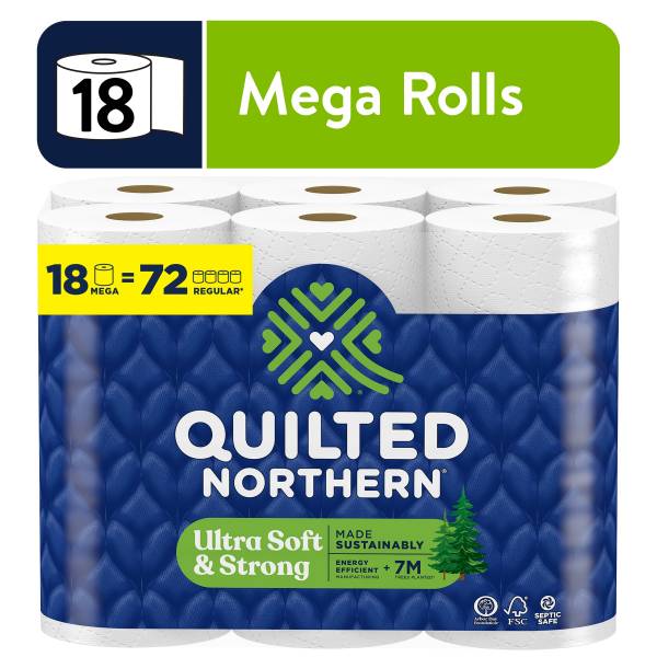 Quilted Northern Ultra Soft & Strong Toilet Paper 18 Mega Rolls, Sustainable, Premium Soft Toilet Tissue