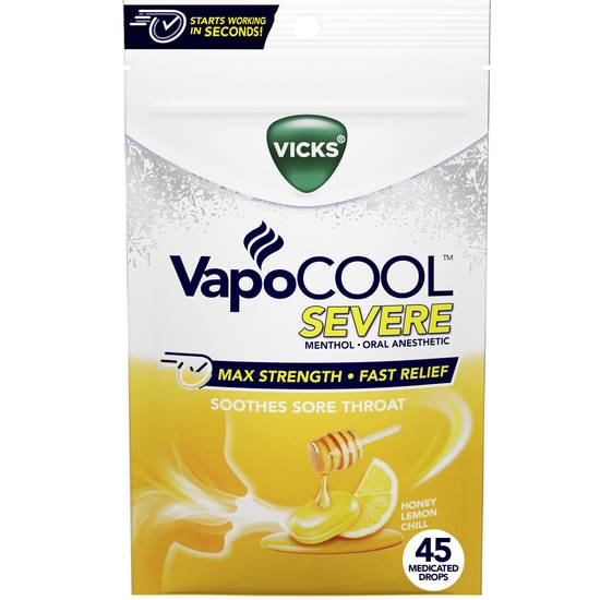 Vicks VapoCOOL SEVERE Medicated Lozenges, Honey Lemon Chill, 45CT