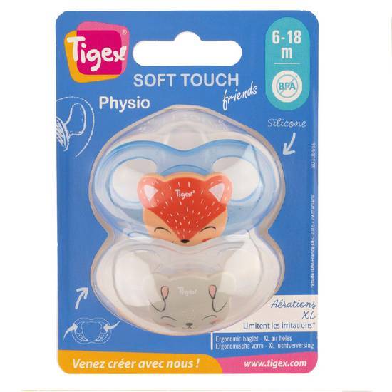 2 sucettes soft touch silicone taille 6-18m  renard lapin mixte