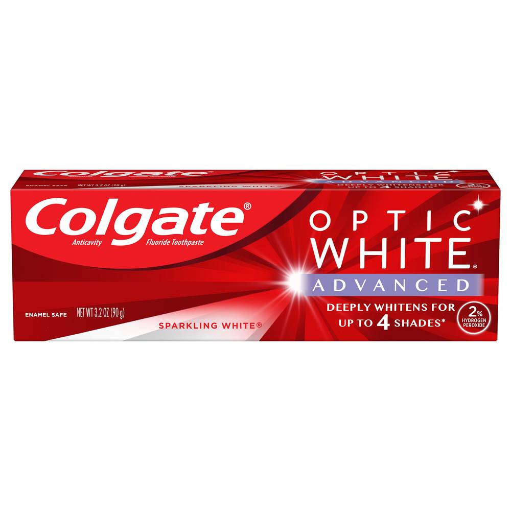 Colgate Optic White Advanced Teeth Whitening Toothpaste, Sparkling White, 3.2 ounce