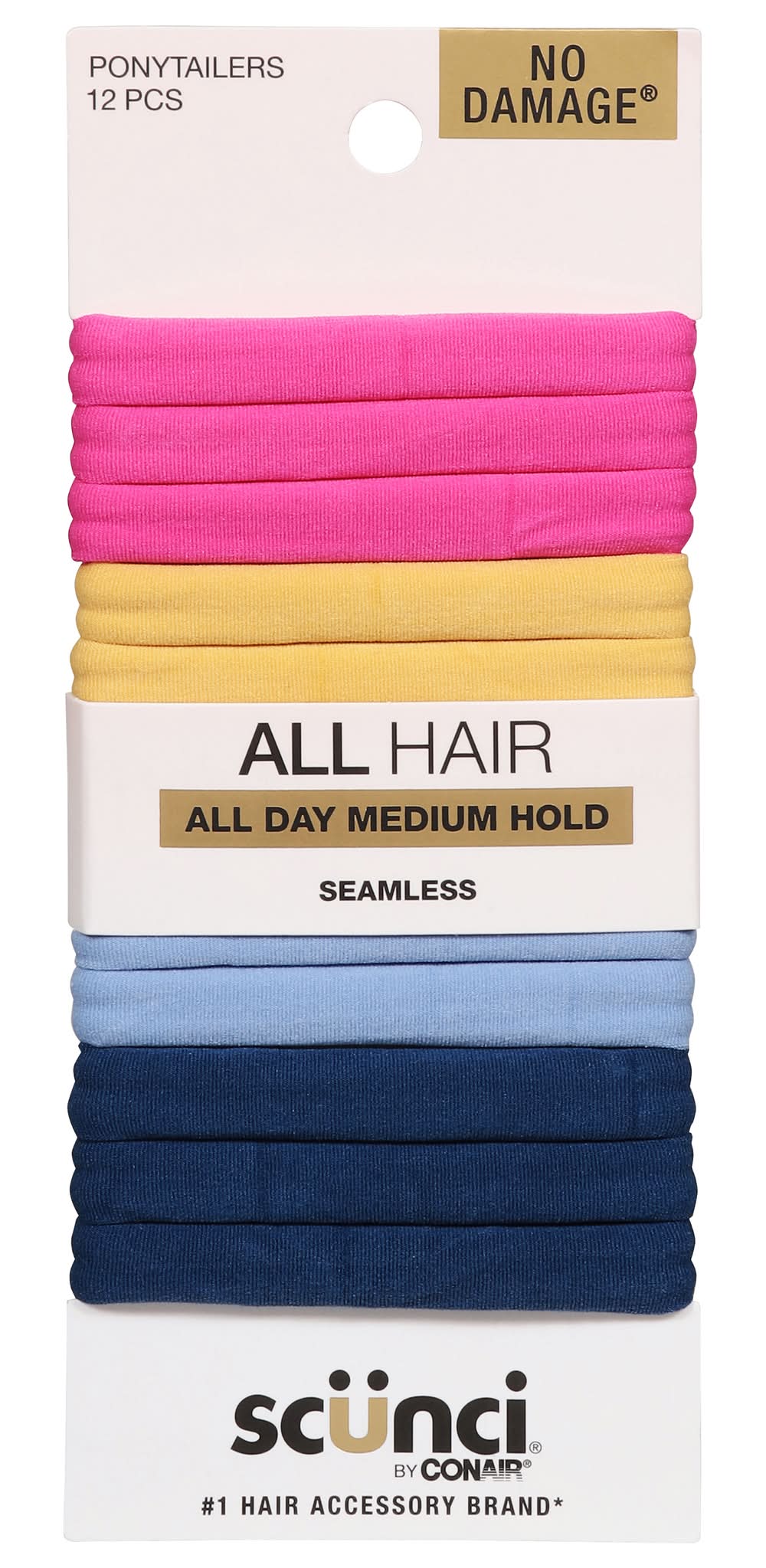 Scunci No Damage All Hair Seamless Ponytailers, Assorted (12 ct)