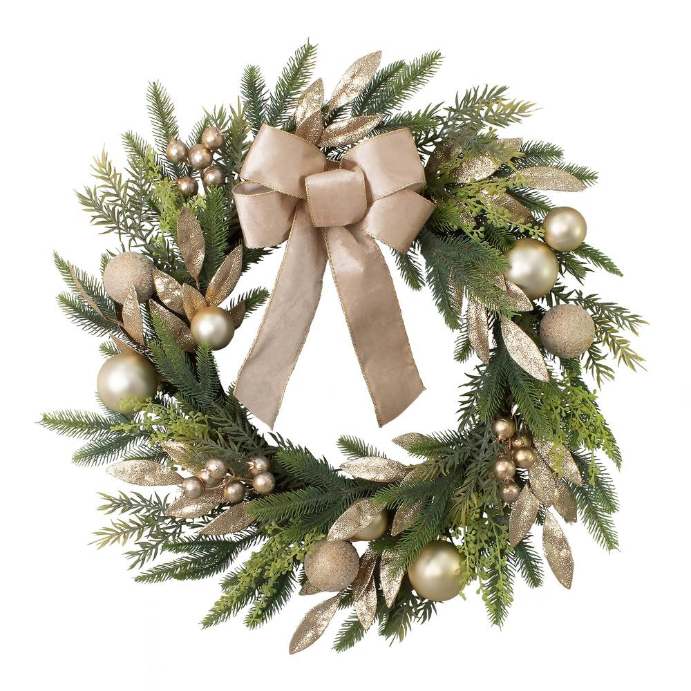 Holiday Living 28-in Indoor Gold,Green Artificial Christmas Wreath | B660310A