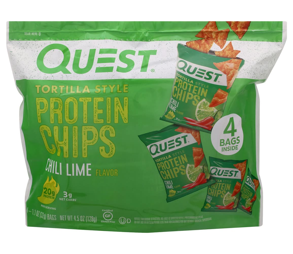 Quest Tortilla Style Protein Chips, Chili Lime (4 x 1.1 oz)
