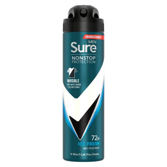 Sure Men Invisible Anti-Perspirant Deodorant Aerosol Ice Fresh Nonstop Protection (150ml)