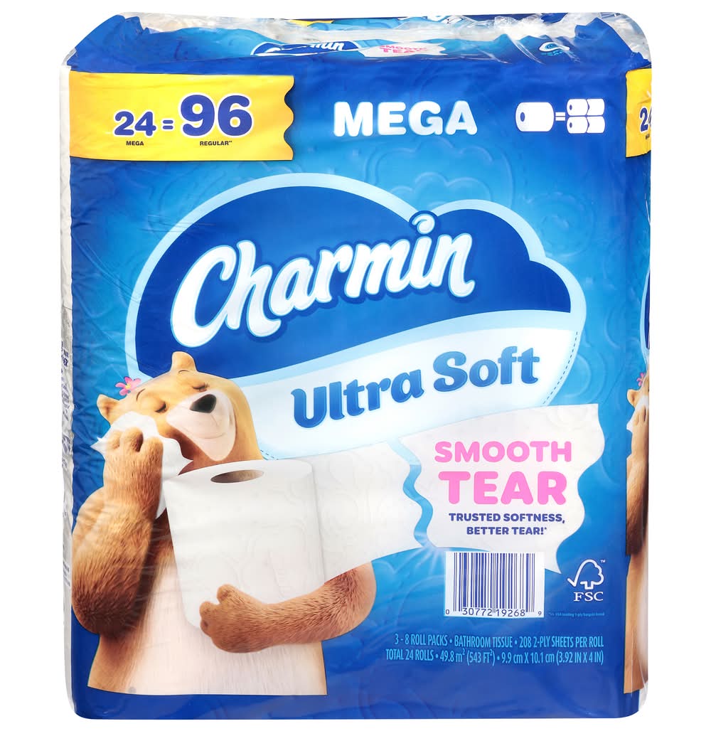Charmin Ultra Soft 2 Ply Bathroom Tissues Paper Rolls, 9.9x10.1 cm (24 ct)