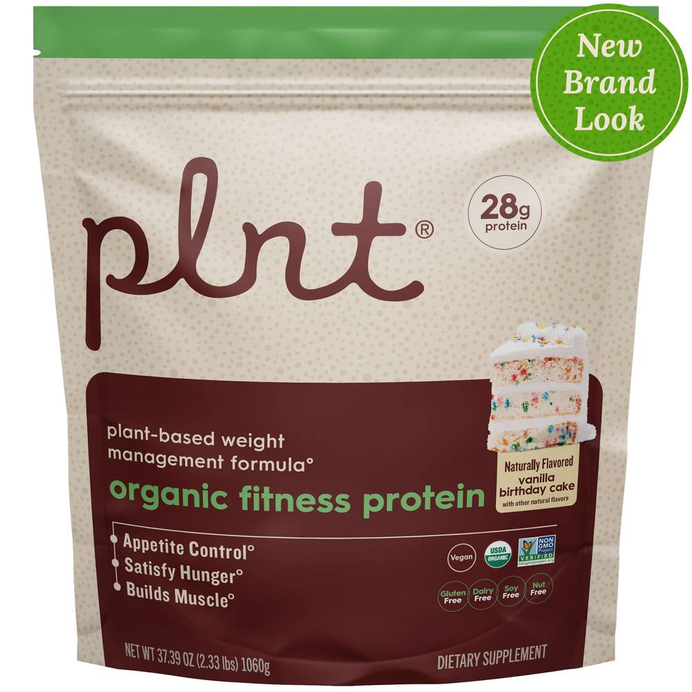 plnt Organic Plant Based Fitness Protein Powder, Vanilla Birthday Cake (2.33 lbs)